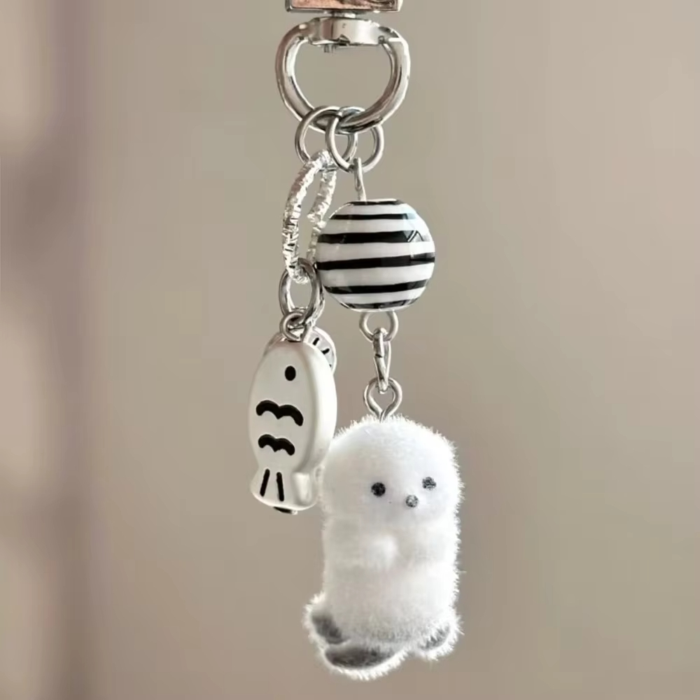 Cute Flocking Cat Mobile Phone Straps Cartoon Animal Earphone Case Lanyard Keychain Bag Decor Flocked Phone Chain For Girl
