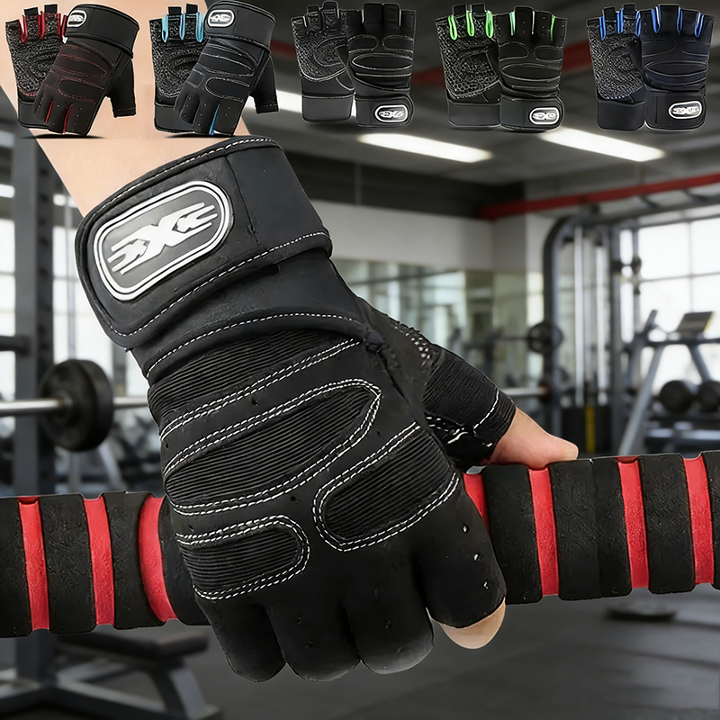 Workout Gloves for Men Women Half Finger Glove with Wrist Wrap for Sport Weight Lifting Training Bicycle Motorcyclist Gym Glove
