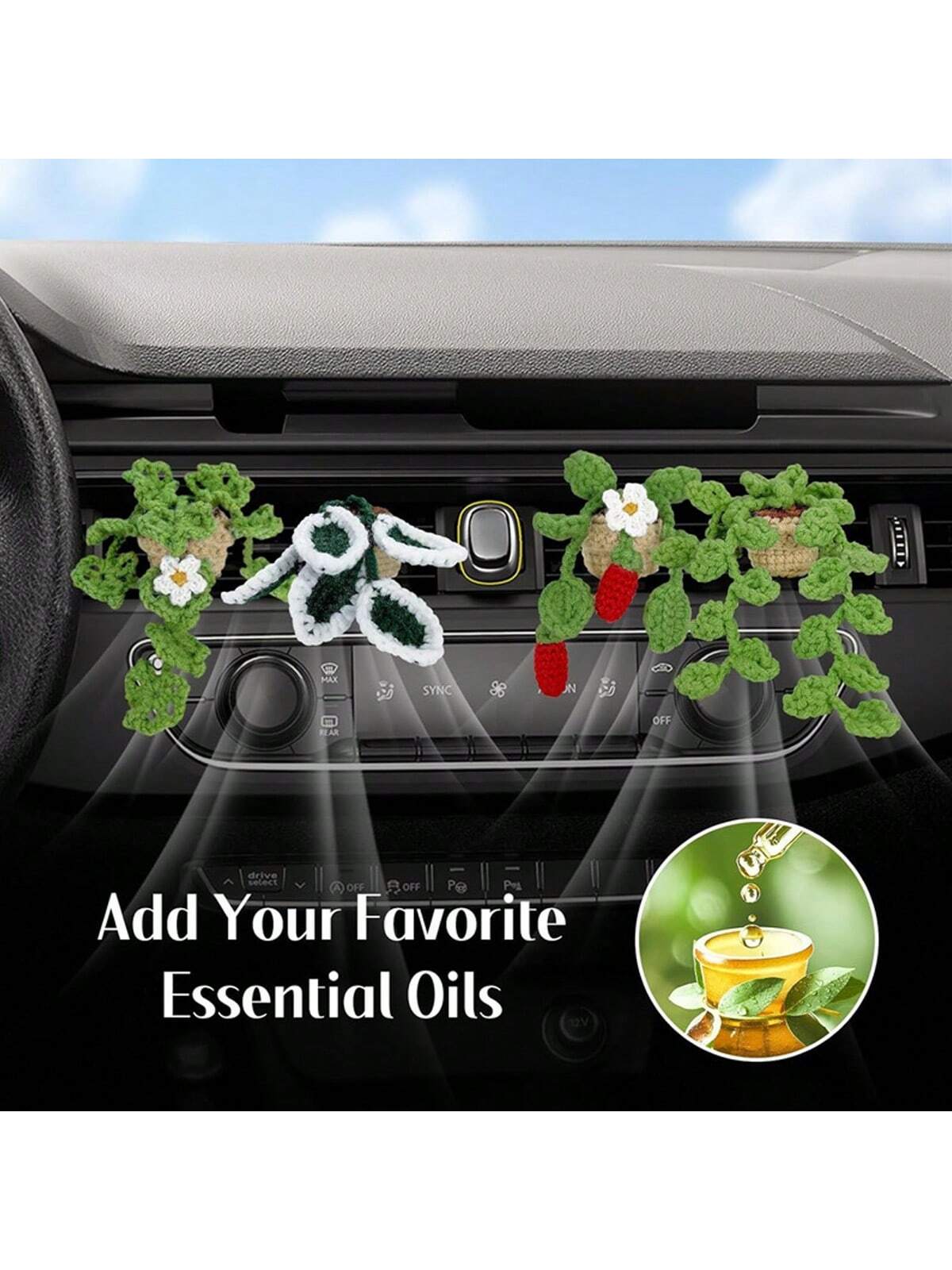 1pc New Hand-Knitted Hanging Basket Car Decoration - Car Air Vent Ornament, Pendant & , Air Vent Potted Plant