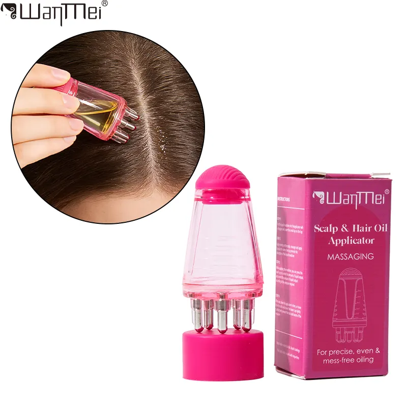 Rose red Hexagon Head Scalp Applicator Comb Hair Regrowth Oil Roller Ball Massage Brush Anti Hair Loss Styling Relaxation Tool