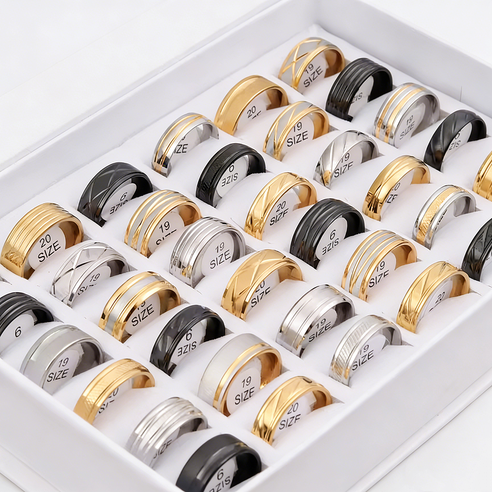 10/15/20/30/50Pieces Fashion Classic Stainless Steel Rings For Women Men Mix Style Trendy Heart Love Stripe Jewelry Party