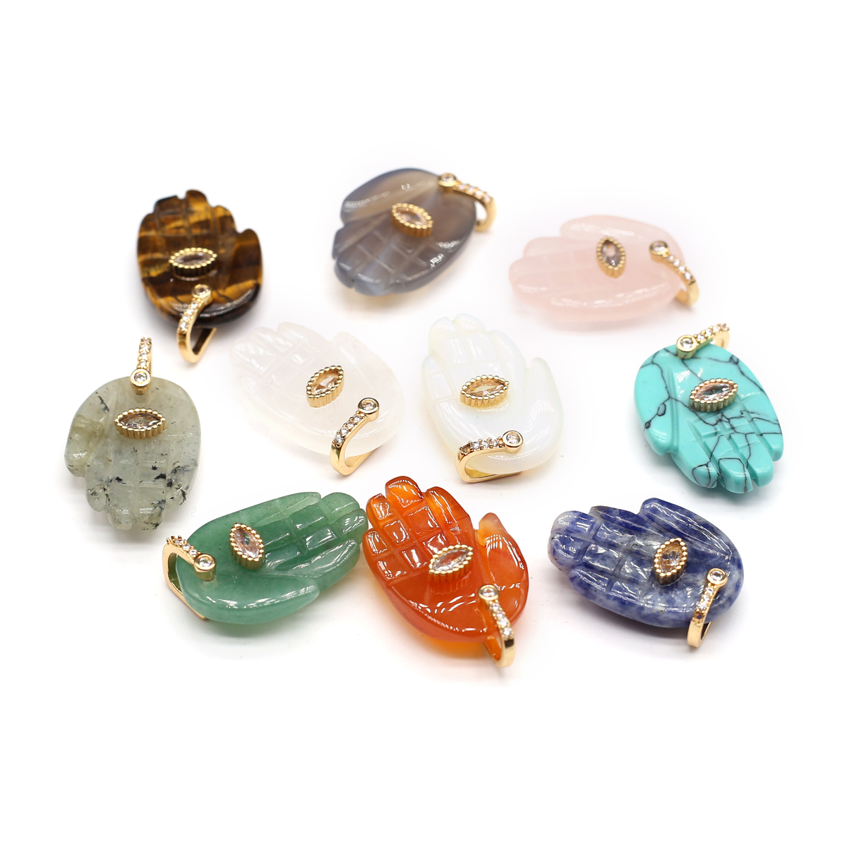 1pc 18x32mm Crystal Natural Stone Pendant Hand Shape with Eye Charms for DIY Women Men Necklace Jewelry Making Accessories