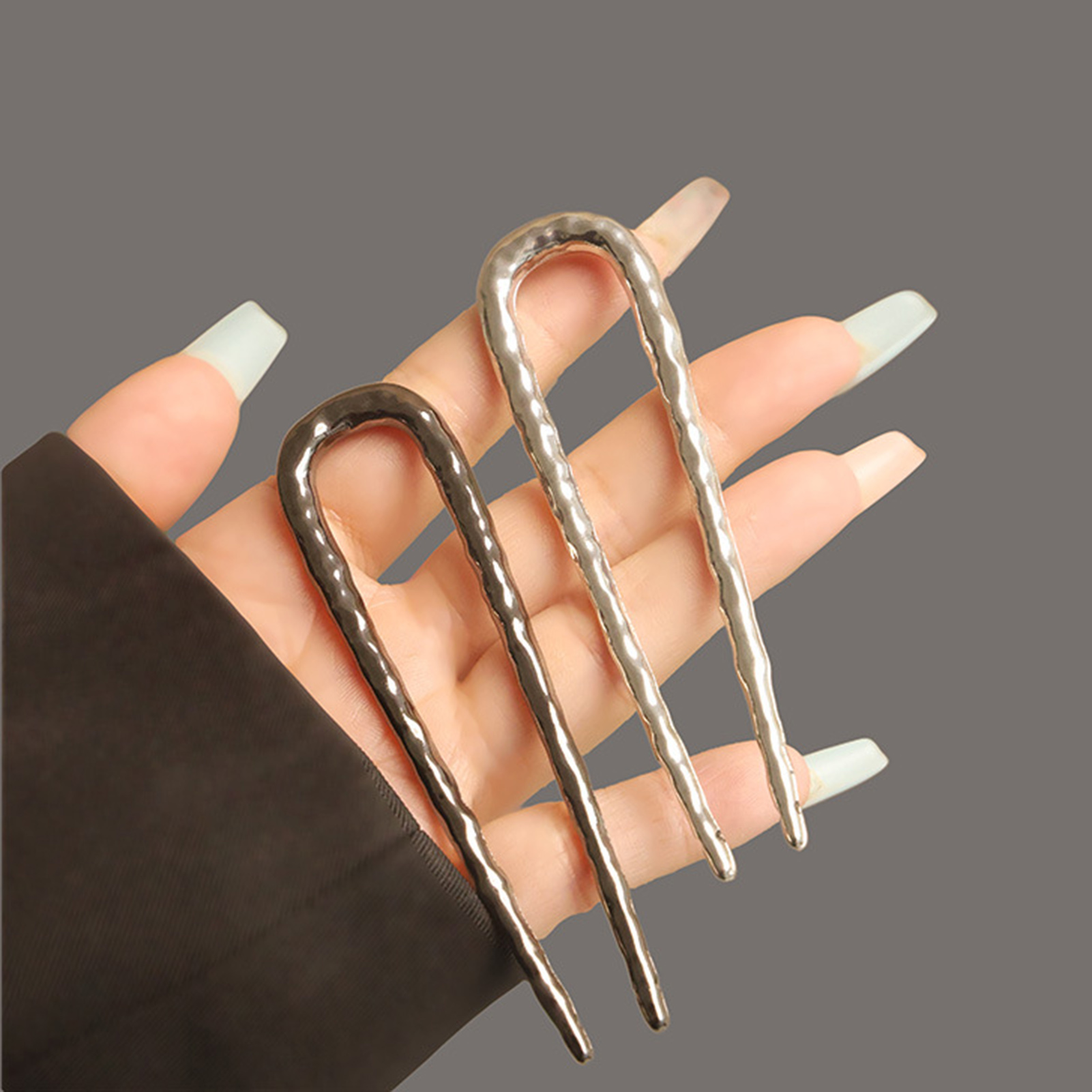 Metal Alloy U-shaped Hair Forks Creative Hammer Pattern Simple Hairpins Elegant Hair Updo Bun Accessories Women's Headwear