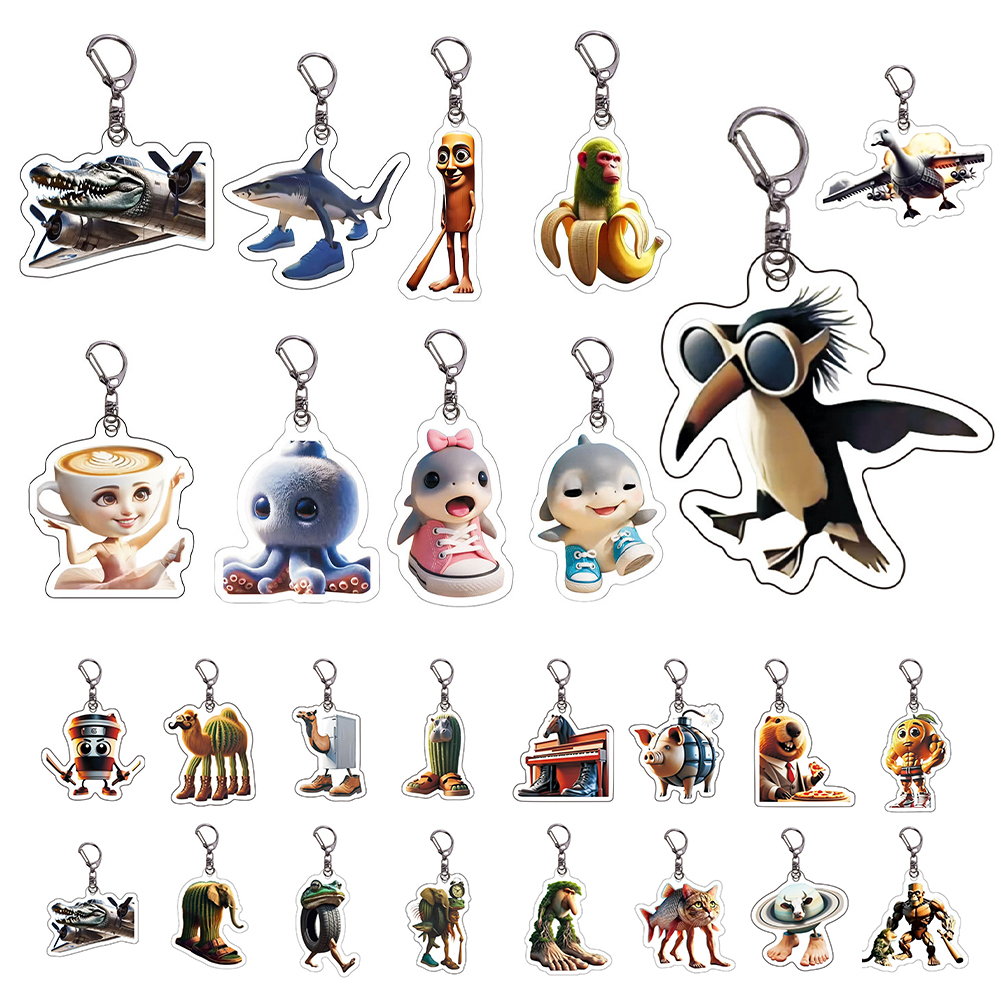 Italian Brainrot Funny Acrylic Animal Keychains Hanging Pendant Bag Charms Cartoon Pendant Fans Gift for Women Men Children pen gpt