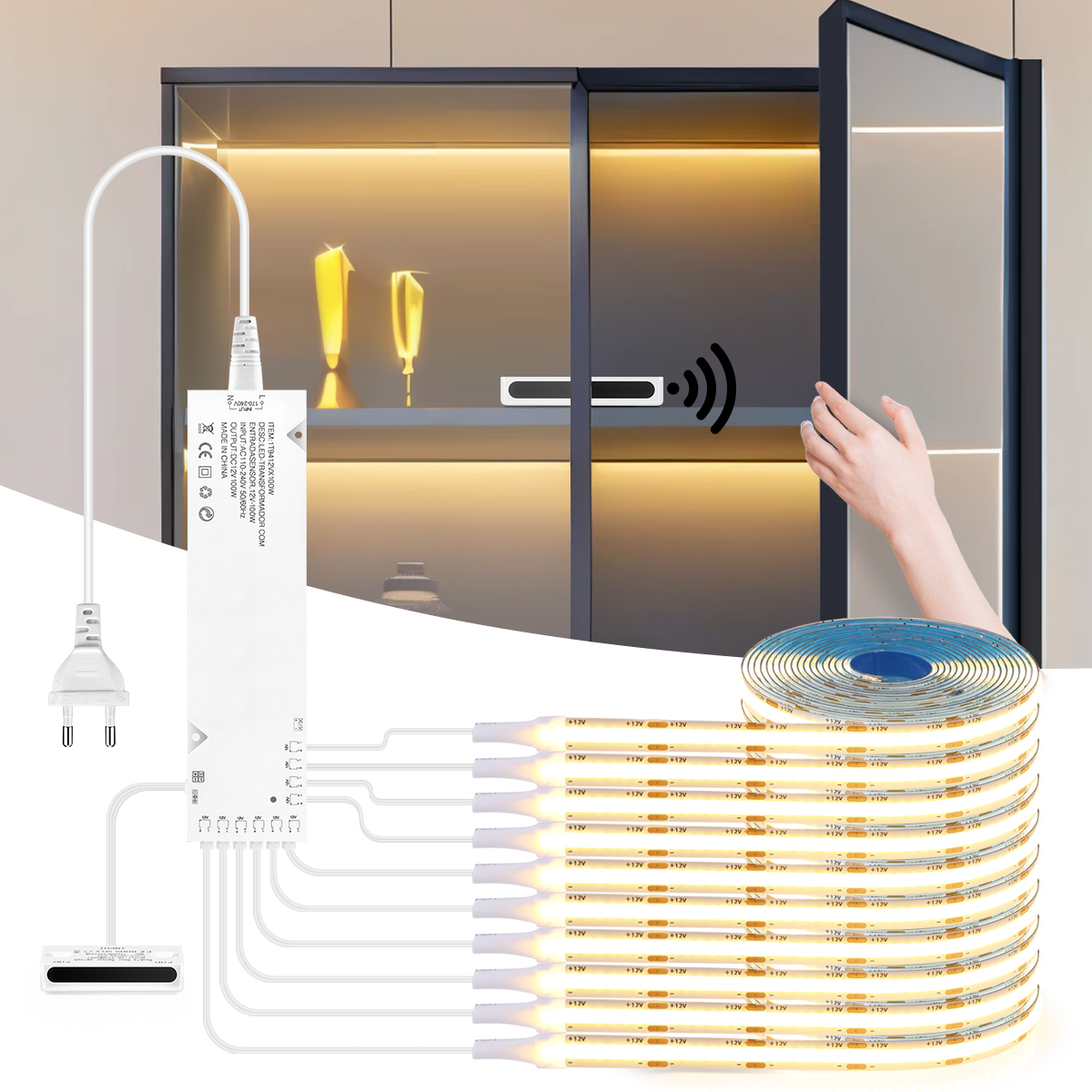 1-10PCS 12V Black COB LED Strips With Smart Double Door Sensor Switch Cabinet Light Set for Kitchen Under Cabinet Wardrobe lightify