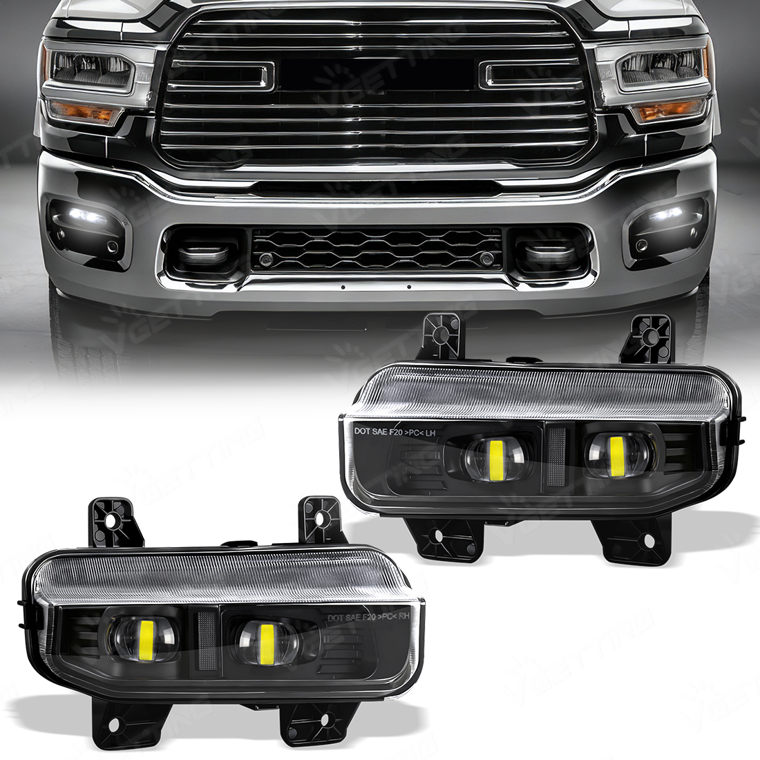 1 Pair For Dodge Ram 1500 2500 3500 2019 2020 2021 2022 2023 2024 LED Front Fog Light Headlight Daytime Running Lamp Accessories