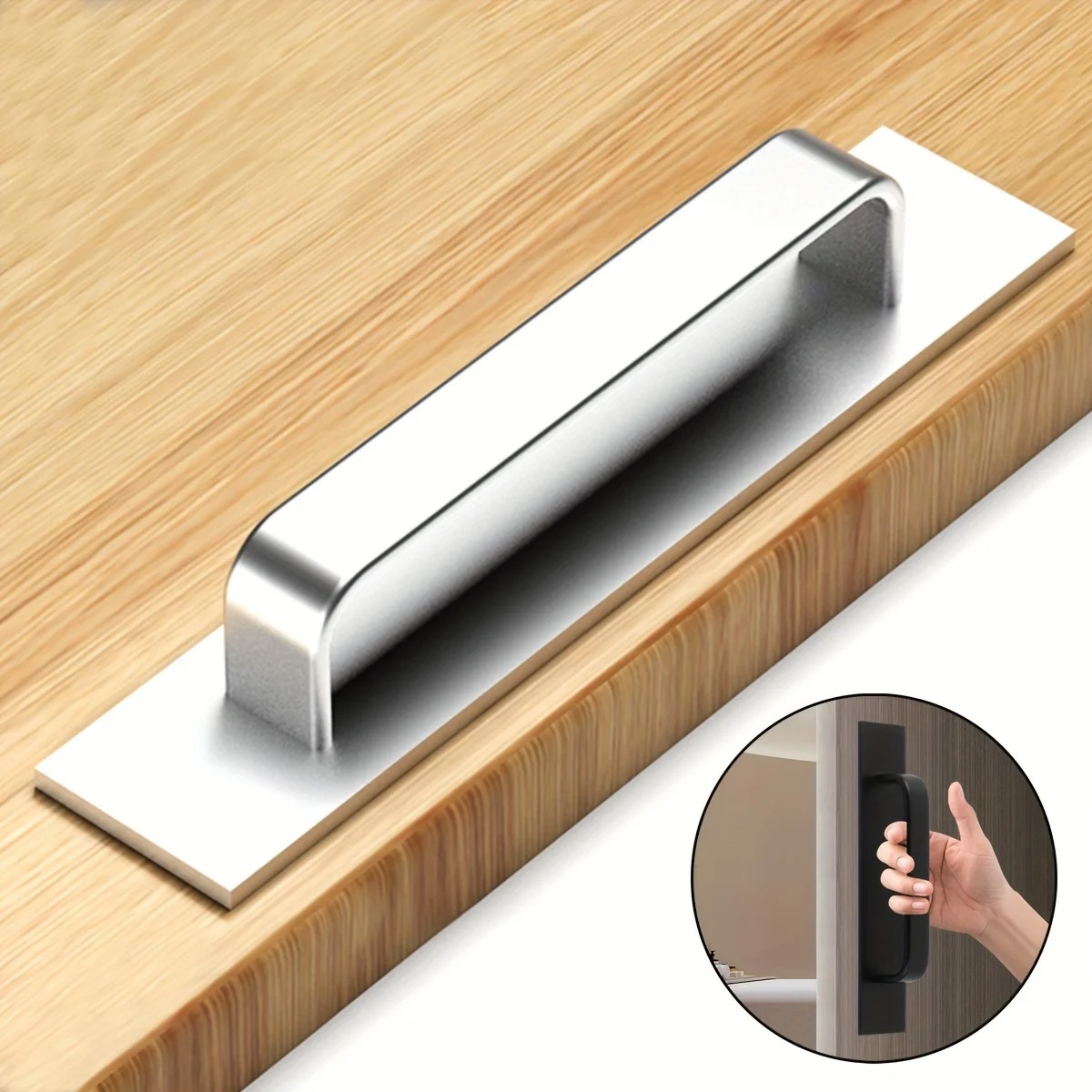 1pc/2pcs Adhesive Cabinet Handles Plus Stainless Steel No-Drilling Easy Installation Handles For Cabinet Door Window Drawer & Re