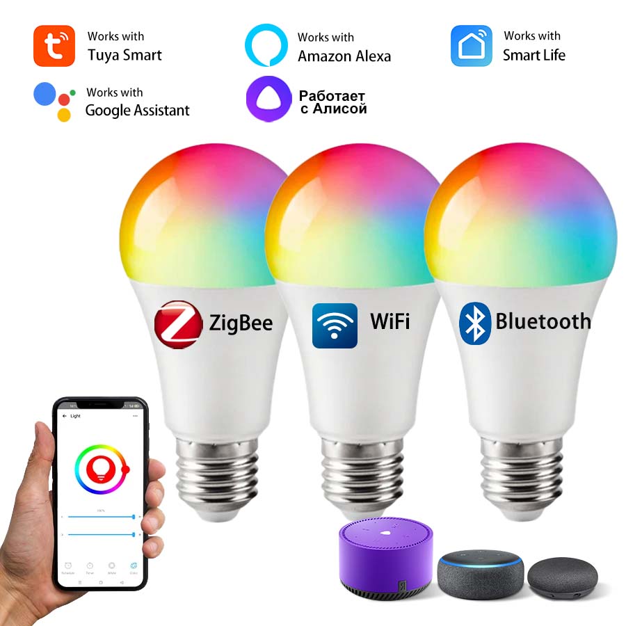 Tuya Smart Led Light Bulb Wifi Zigbee Bluetooth E27 Smart Life Alexa Assistant Alice Smartthings RGB 220V 110V Ampoules lightify