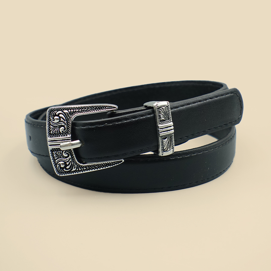 White Border Women's Belt Solid Color Casual Daily Belt Silver Carved Alloy Buckle Daily Commuting Date Fashion Accessories