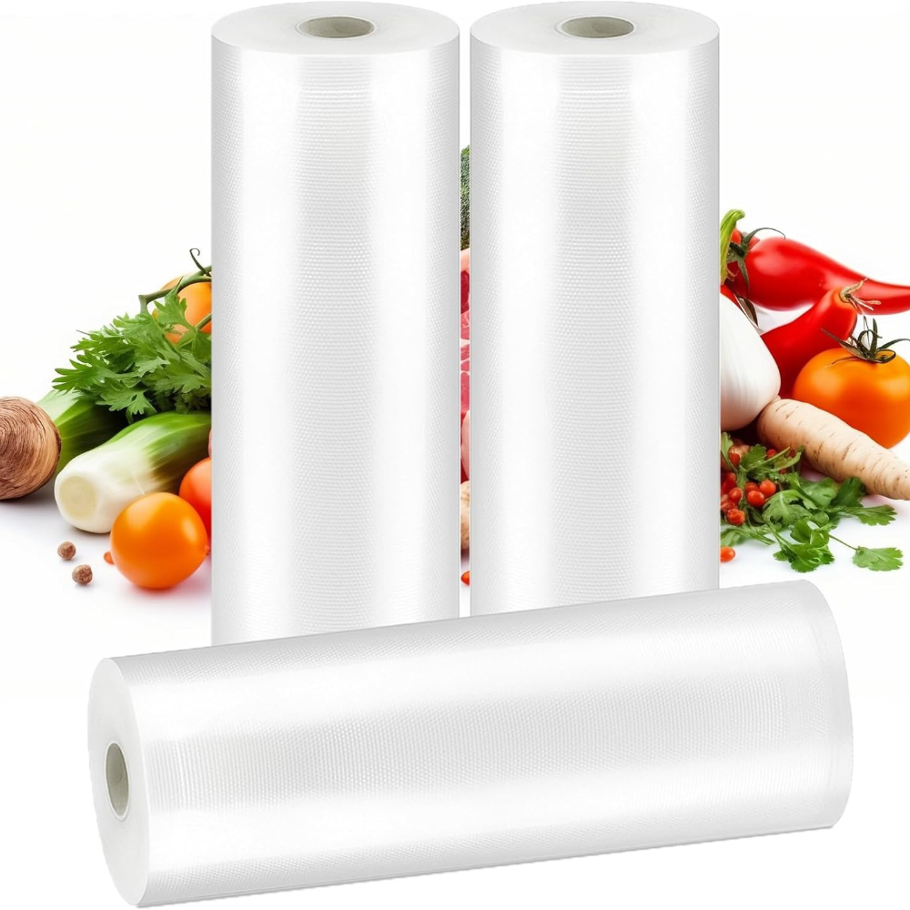 Rolls of Food Saver Vacuum Sealer Bags Plastic Airtight Seal for Sous Vide, Meal Prep & Long-Lasting Food Preservation