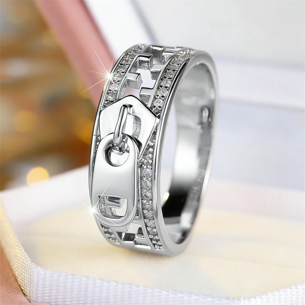 Cute Zipper White Zircon Hollow Rings For Women Vintage Gold Color Engagement Ring Wedding Jewelry Bridal Valentine's Day s