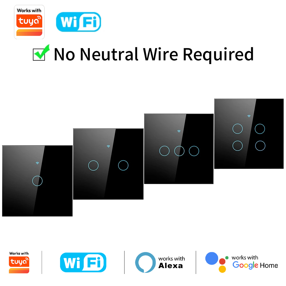 Tuya Wifi Smart Touch Light Switch US APP Wireless Remote LED Light Switches No Neutral Wire Required Work Alexa Home lightify