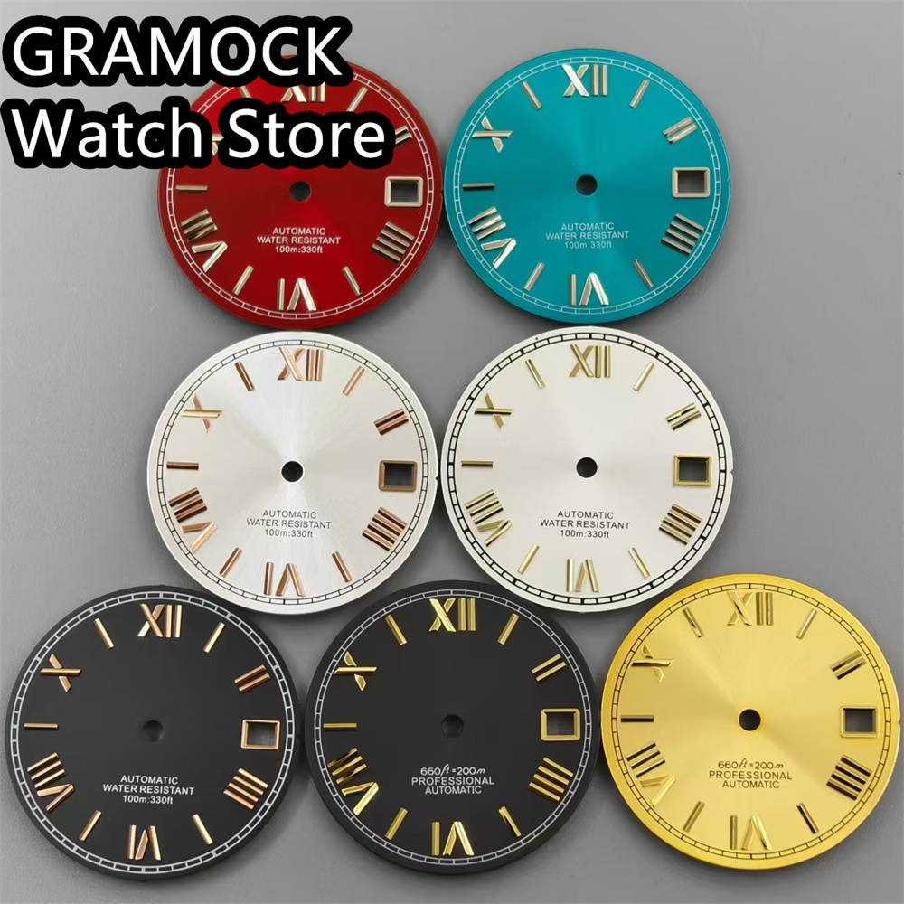 GRAMOCK 29mm Roman Index Dial Black White Gold Red Blue Dial suitable for NH35 NH36 movement watch accessories repair tools