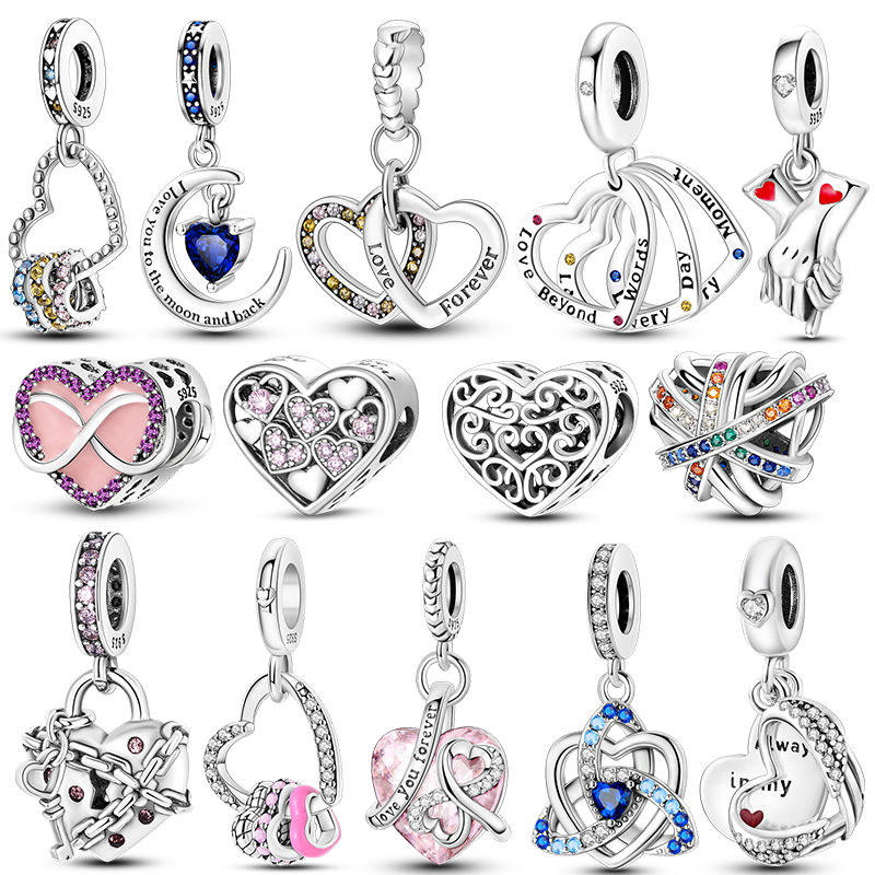 Silver 925 Charms Beads LOVE Chocolate Heart Pendant Fit Original Bracelet Diy Women Jewelry