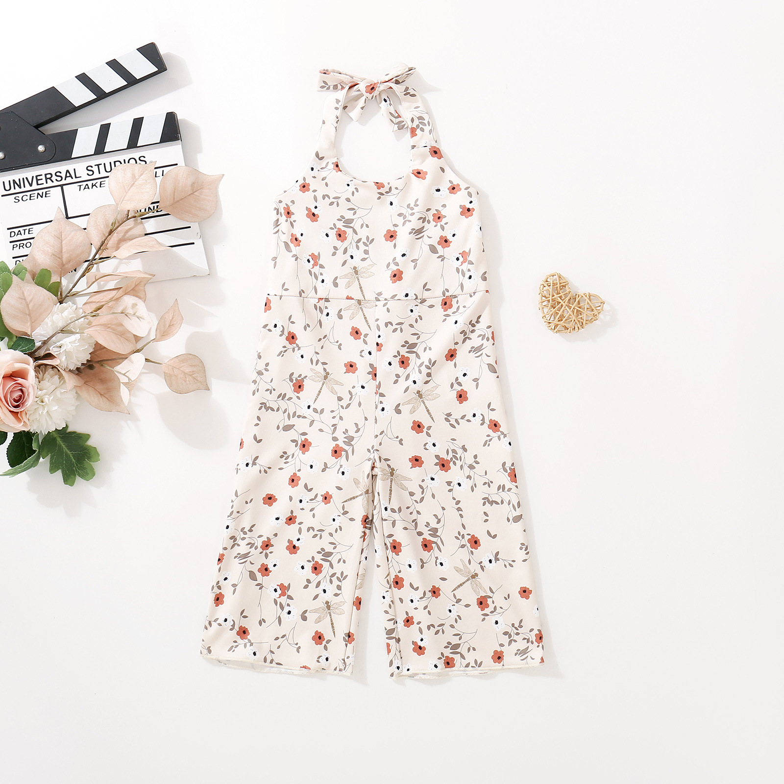 Summer female infant small flower grass print neck jumpsuit