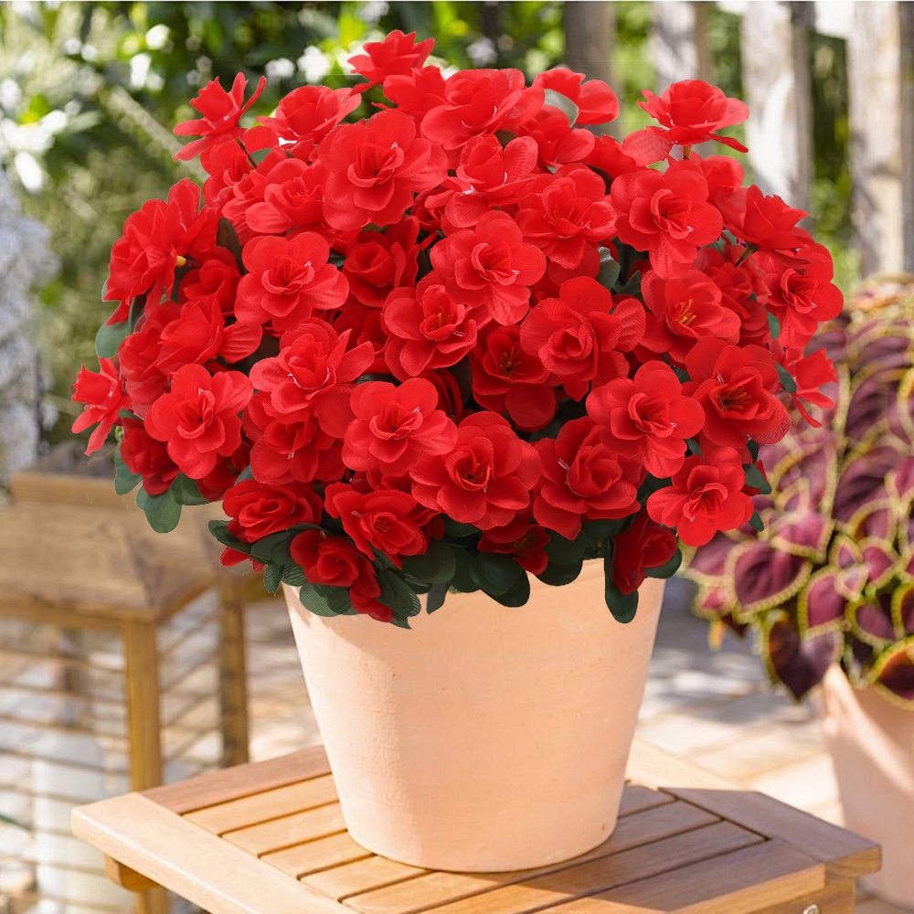 14 Inch Artificial Geranium Red Silk Flowers Bouquet DIY Bushes for Outdoor Planters Porch Patio and Wedding Decoration