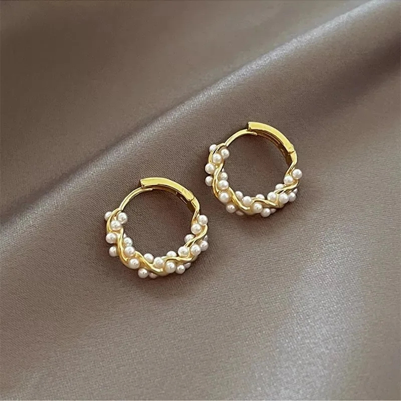 2023 Korean New Simple Temperament Circle Pearl Earrings Fashion Small Versatile Earrings Women's Jewelry