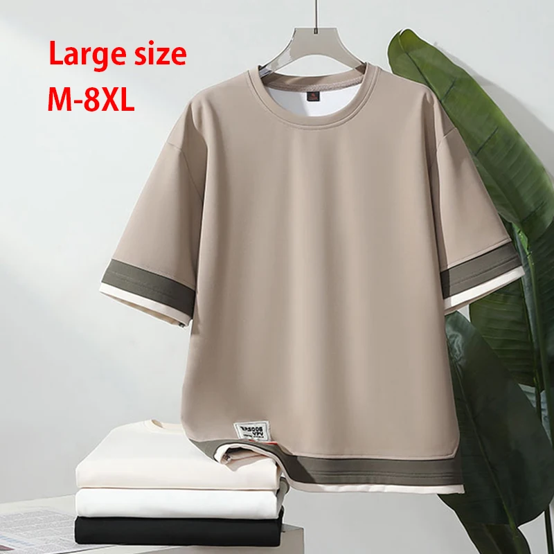 Large Size 8xl 2024 New Summer Men's T-shirt Fashion Color Collision Short-sleeved Men Loose and Versatile t shirt