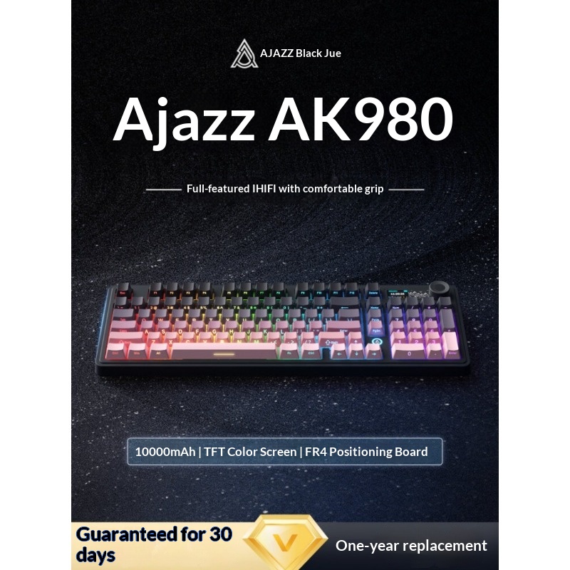 Ajazz AK980 Mechanical Keyboard, Wireless Bluetooth Three-Mode, Customized, E-Sports Gaming, Side-Printed Keyboard