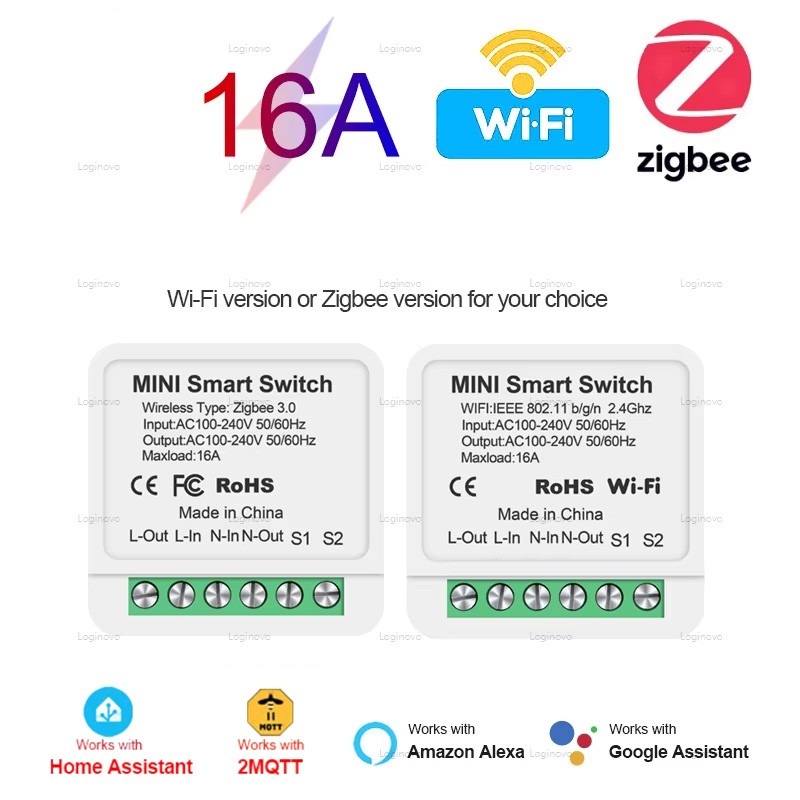 ZigBee/ WiFi Smart Switch 16A Diy 2 Way Control Light Switches Breaker Relay Automation For 2MQTT Alexa Home