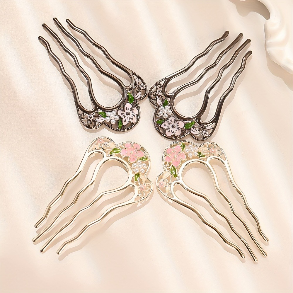 Elegant Temperament Imitation Pearl Flower Ladies' U-shaped Alloy New Chinese Style Niche Design Hair Accessories Hairpins