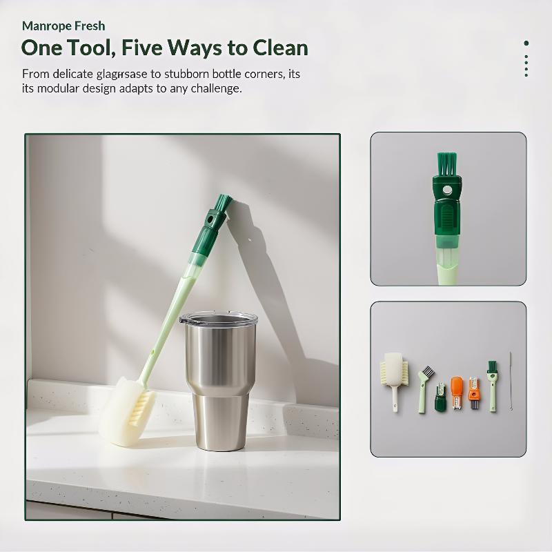 5in1 Water Cup Cleaning Brush Multifunctional Tool with Sponge Scrubber for Cups Mugs Bottles Easy Cleaning at Home