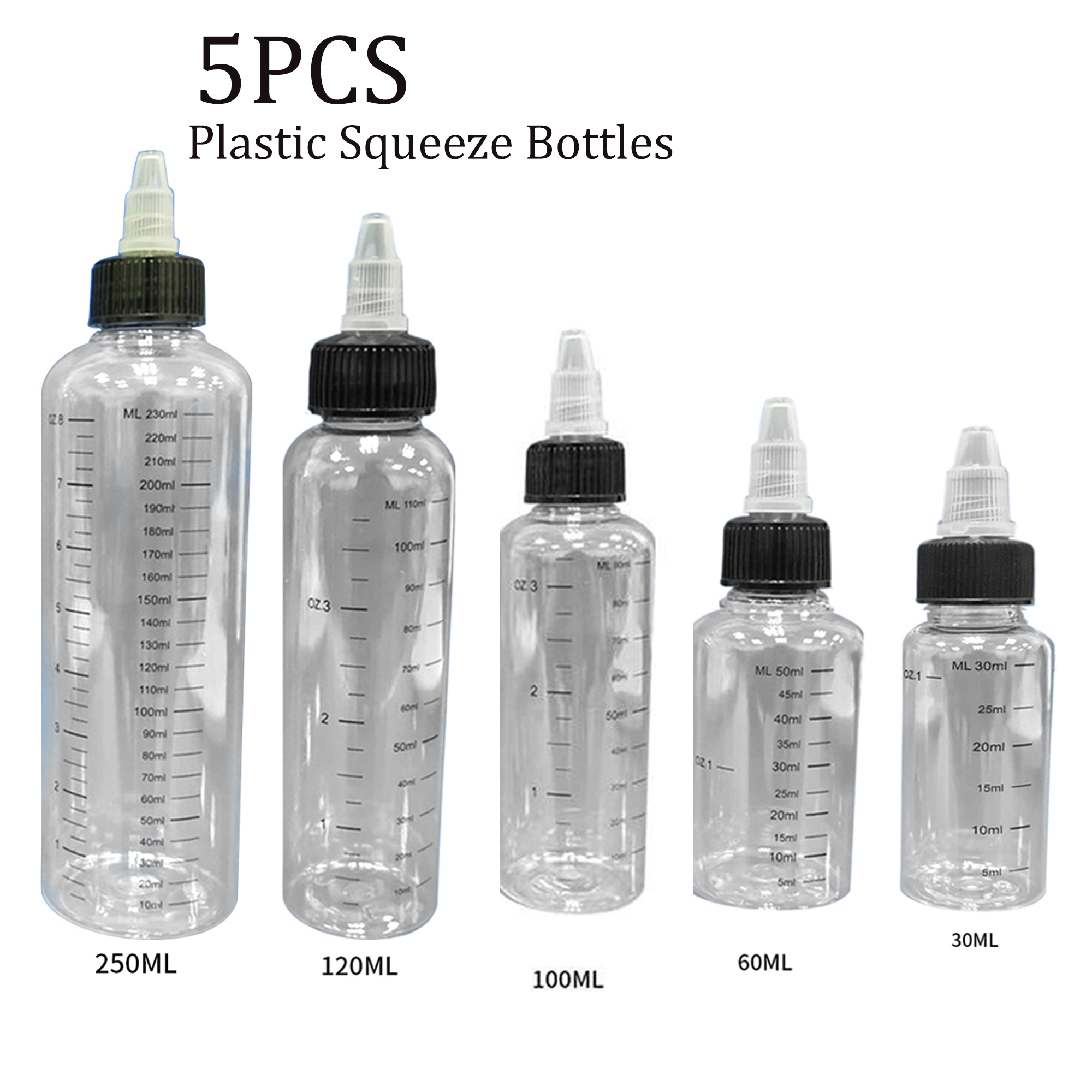 30ml/50ml/100ml/250ml Plastic PET Juice Liquid Capacity Dropper Bottles Twist Top Cap Tattoo Pigment Ink Containers