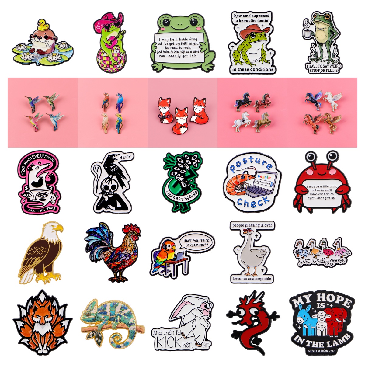 Humorous Animal Enamel Pin Cute Frog Bird Brooches on Clothes Badge Bag Clothes Lapel Woman Men Jewelry for Friends