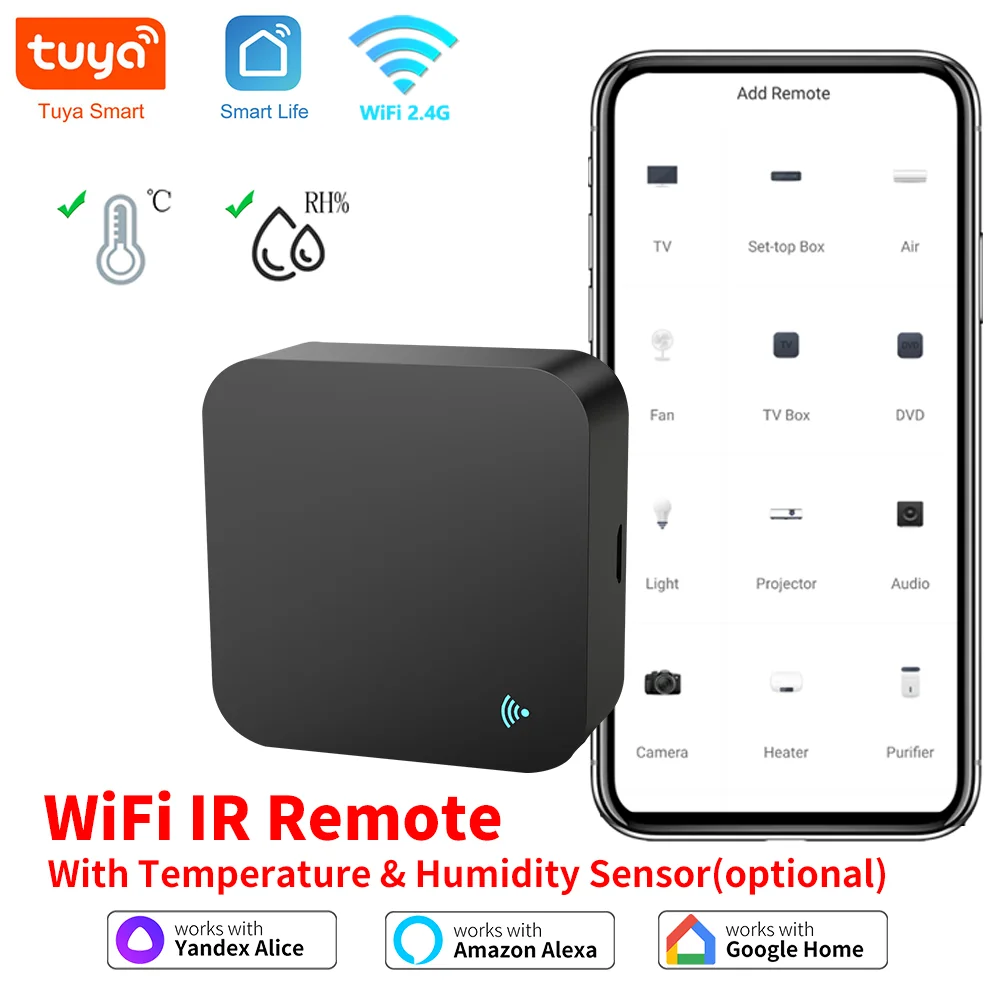 Smart Remote WiFi IR Blaster for TV Air Conditioner Thermometer Hygrometer Compatible with Alexa Home Link Tuya