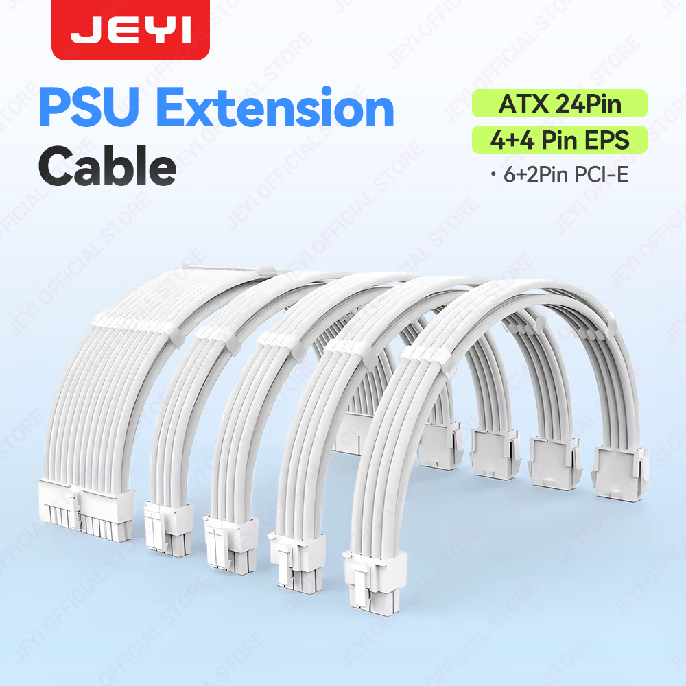 JEYI PSU Extension Cable Kit-24Pin ATX + 8Pin EPS + 6+2Pin PCIe 18AWG Copper Wire Premium Sleeved with Cable Combs