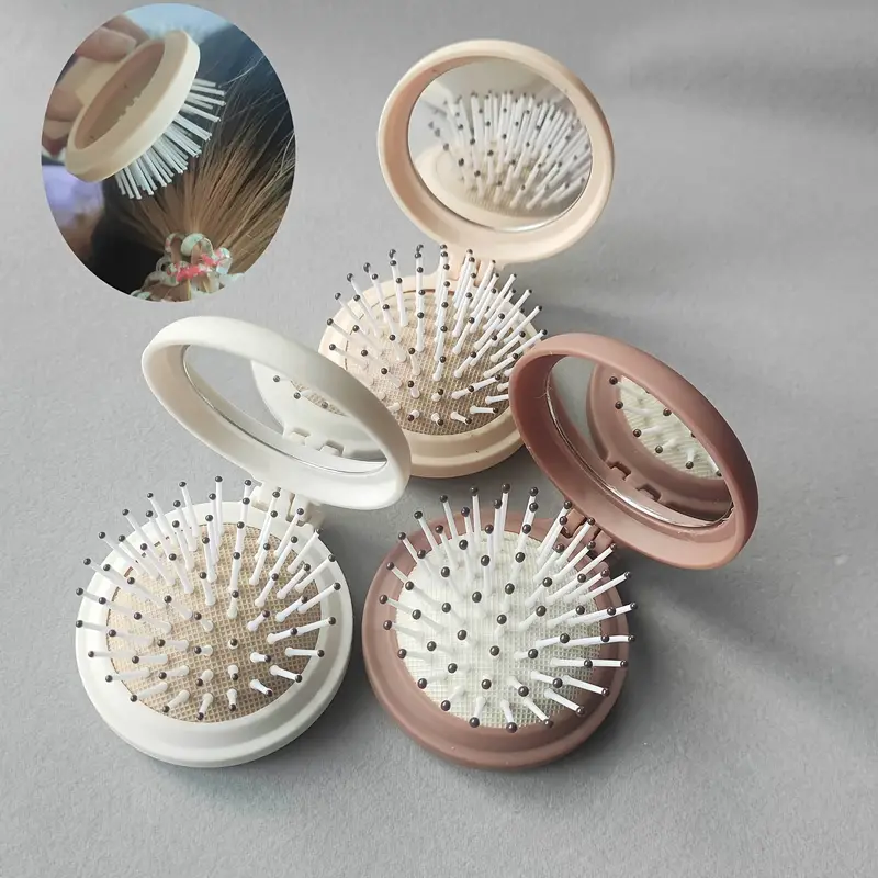 1pc Portable Folding Mirror Comb with Air Cushion, Leopard Print Pattern,Travel Makeup Mirror, Special for Real Hair