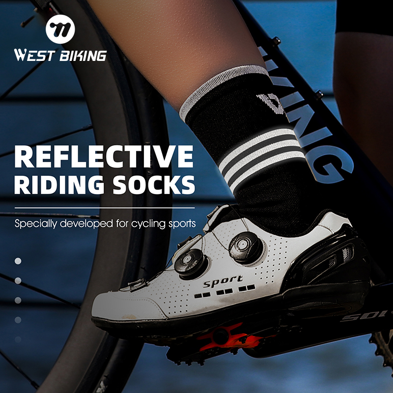 WEST BIKING Cycling Aero Socks Non-Slip Reflective Striped Long Socks MTB Racing Bike Compression Socks Football Sports Socks