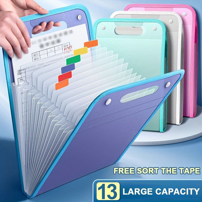 13 Pocket File Folders Portable A4 Letter Size Macaron Color Accordian Document Organizer Classroom Office Home Storage