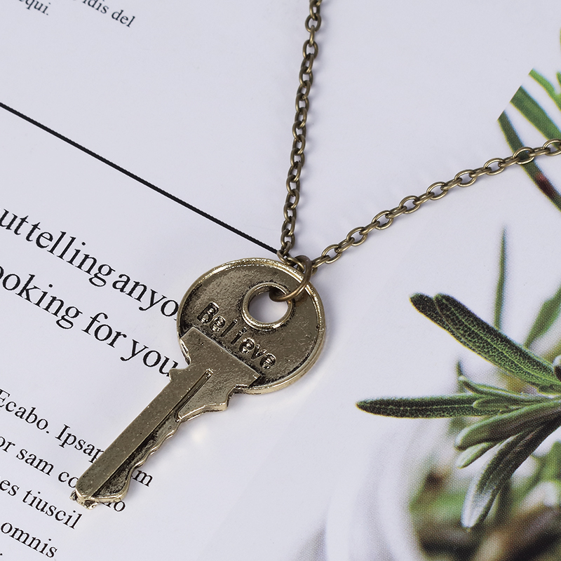 Fashion Vintage Charm Believe Key Necklace Double Letter Believe Design Inspirational Pendants Jewelry For Men And Women