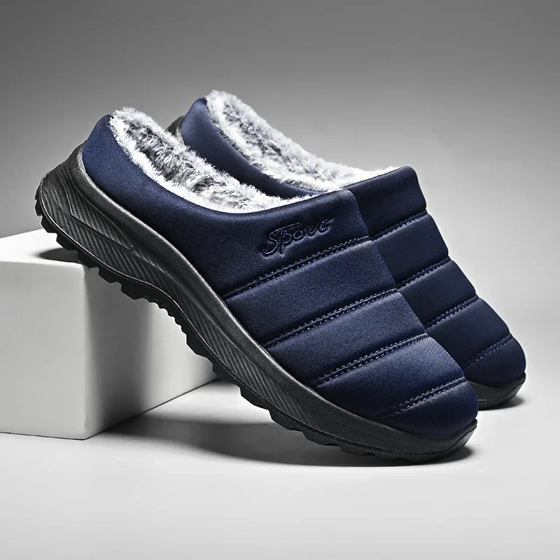 Winter Warm Home Slippers Men Cotton Casual Shoes Comfortable Mens Half Loafers Snow Shoes with Fur Slip-on Light Flat Shoes