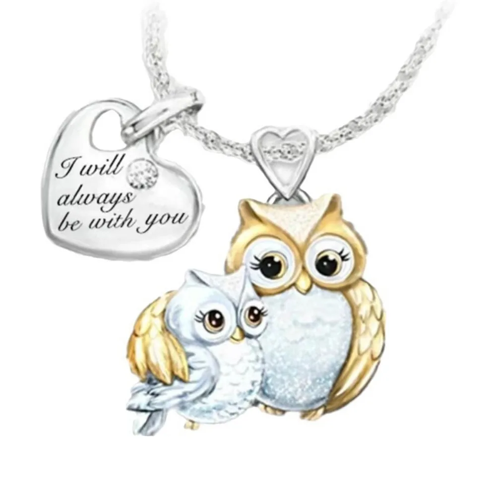 Simple New Cute Creative Trend Two-color Owl Pendant Necklace Love Earrings Niche Fashion Popular Street Party Accessories