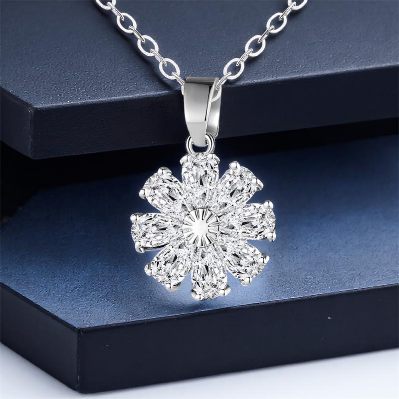 Cute Daisy Flower Pendant White Zircon Trendy Crystal Necklaces For Women Vintage Silver Color Chain Bridal Wedding Jewelry