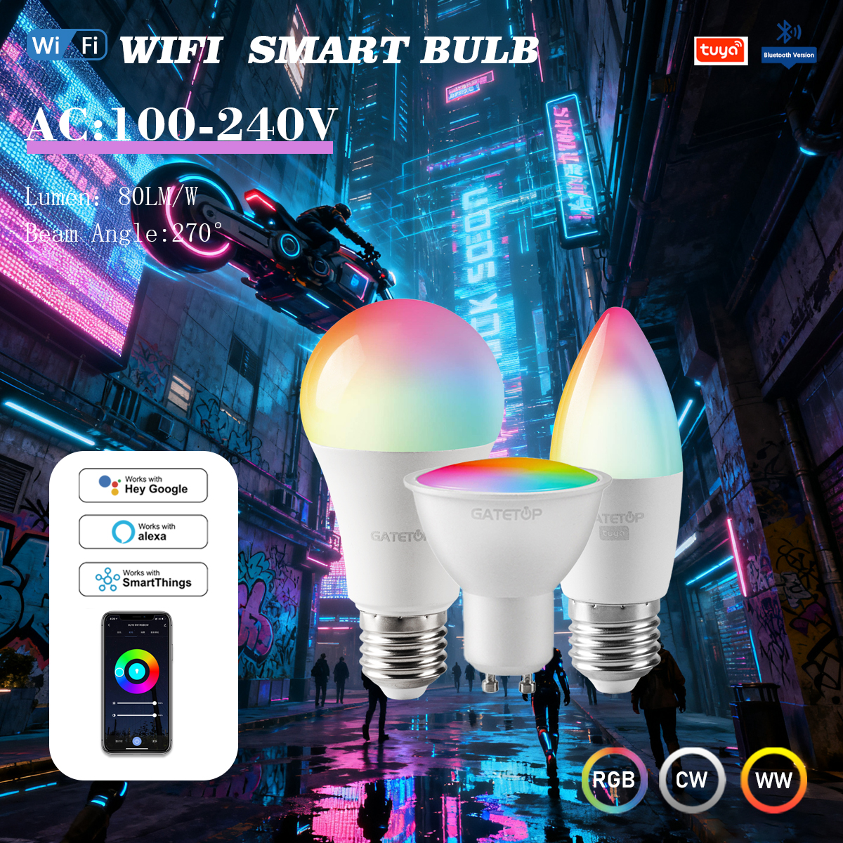 Smart Tuya Rgb Bulb Gu10 C37 A60 T37 E14 E27 Light Dimmable Wifi Led Magic Lamp AC 110V 85V-265V Work With Alexa Home lightify