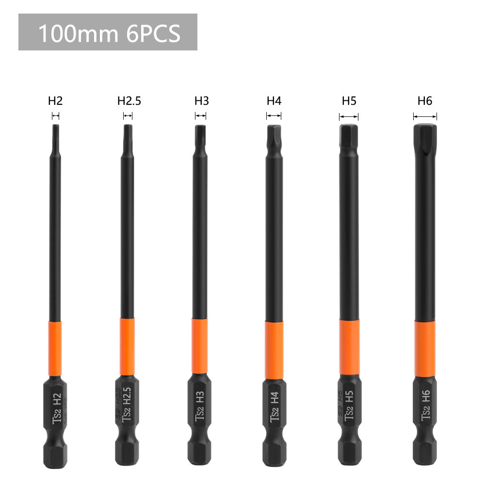 50/100mm Magnetic Hex Head Wrench Drill Bit Set 1/4 Bit Set H1.5-H6 Inner Hexagonal Shank Screwdriver Head Hand Repair Tools