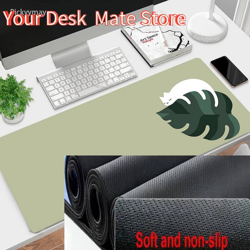 Large Mouse Mat Green Leaves Cat Mousepad Big Cute Mousepads 800x300 Office Keyboard Mats Desk Pad Overlock Mouse Pads