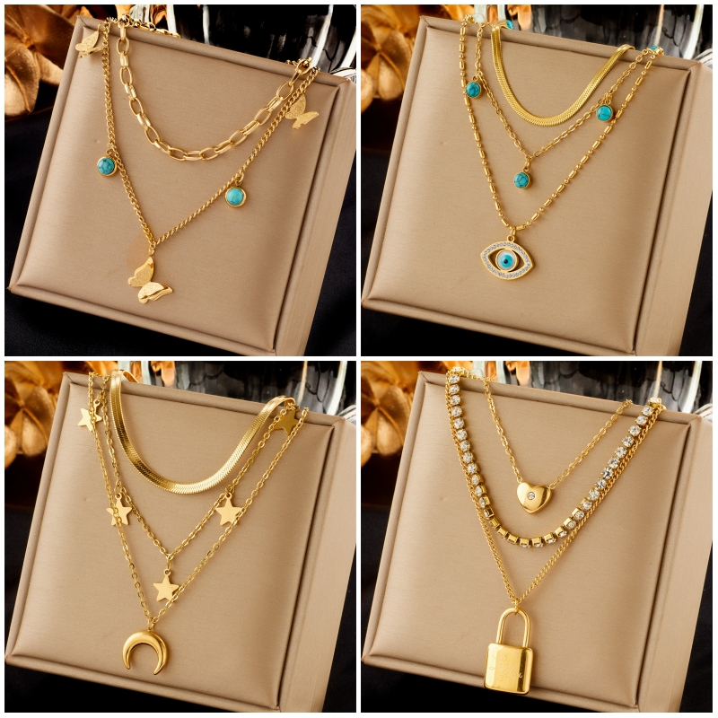 Stainless Steel Necklaces New Senior Multilayer Chain Hollow Butterfly Mickey Pendant Chain Necklace For Women Jewelry New pen gpt
