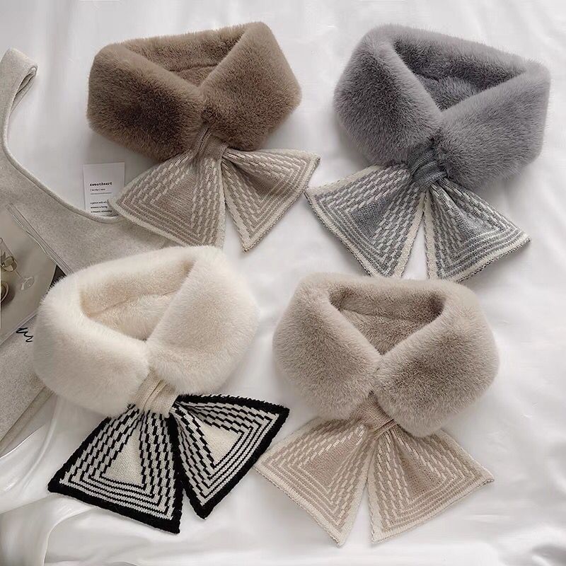 1Pc scarf women's autumn and winter ins versatile Korean version plush scarf, striped thickened warm neck fur collar