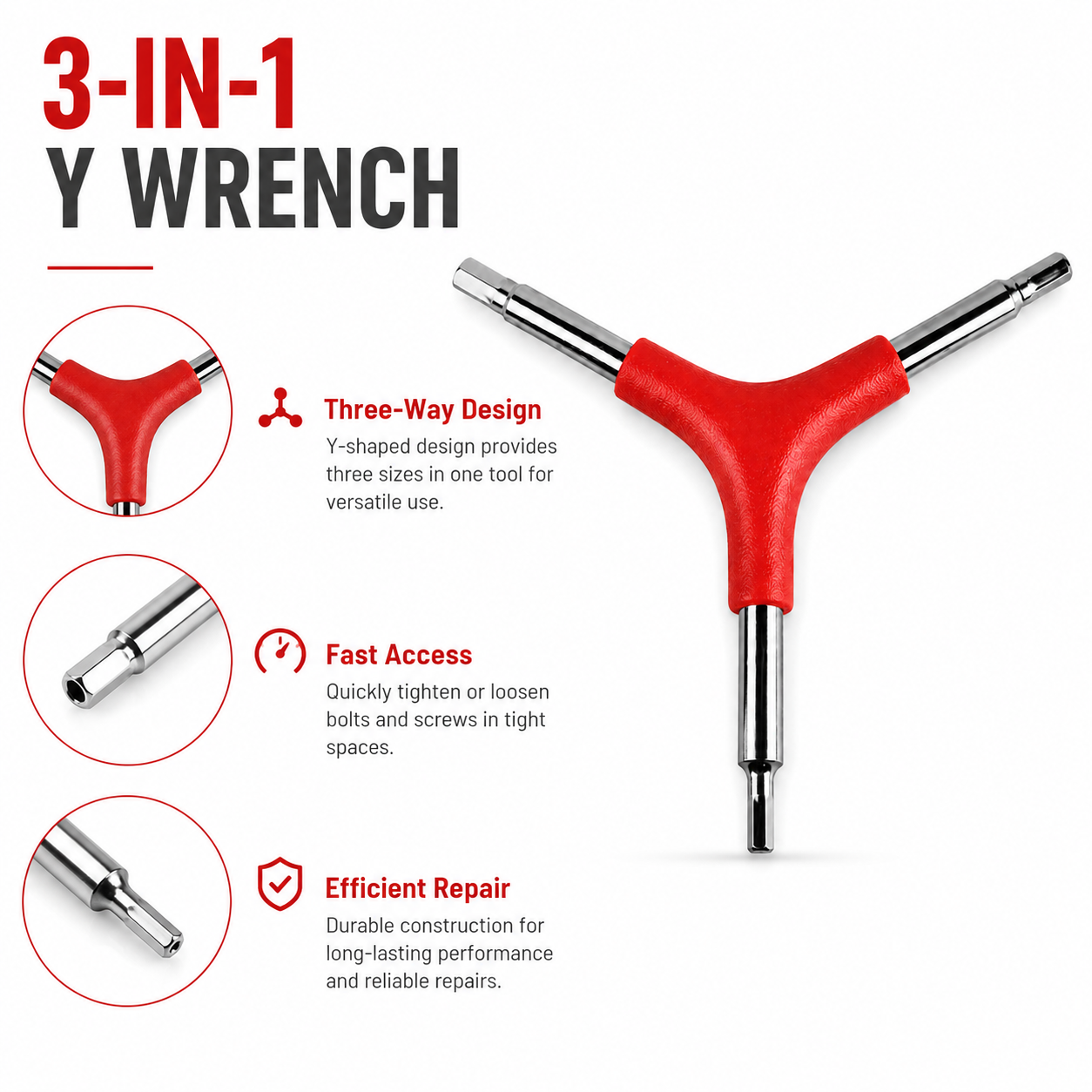 3-in-1 Y Socket Wrench for Bicycle Repair, Heavy-Duty Steel Hex Tool with Non-Slip Grip for Road, Mountain and City Bikes & More