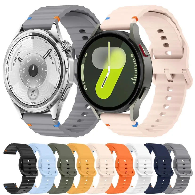 18mm 20mm 22mm Wave Silicone Strap For Watch 7 6 5 4 40mm 44mm Comfortable Band Watch GT6-5-4 GT6 Pro 46mm