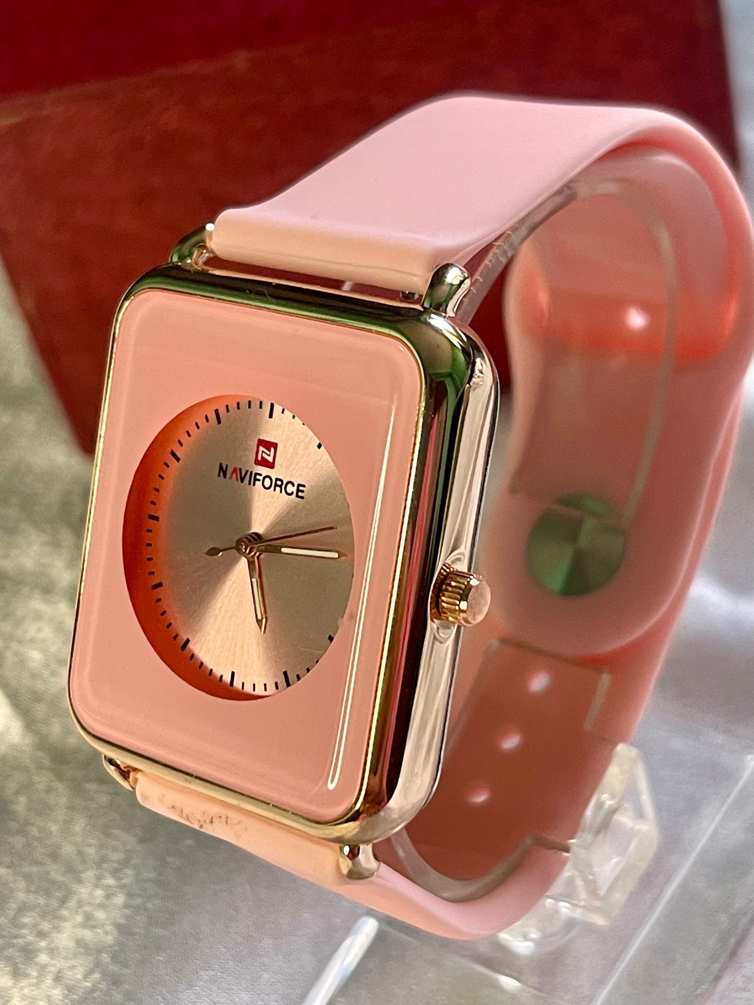 Premium Quality Square Pink And Red Color Watch For Women