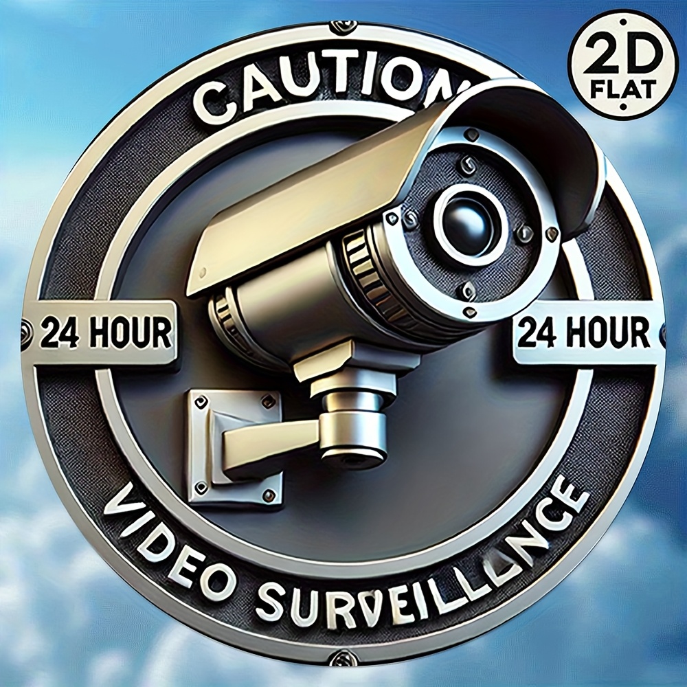 1pc 2D Flat Print Room Decor, Surveillance Alarm, Vintage 8x8 Round Metal Wall Tin Sign, Metal Art Decorative Painting, 24 Hour