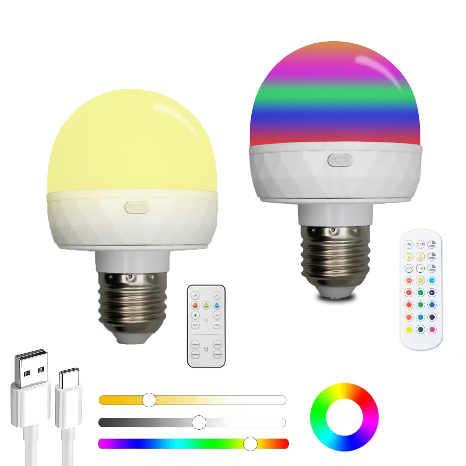 E27 Rechargeable Light Bulb15 /Three Color Adjustable Color Temperature with Remote Control for Camping Equipment Emergency Bulb