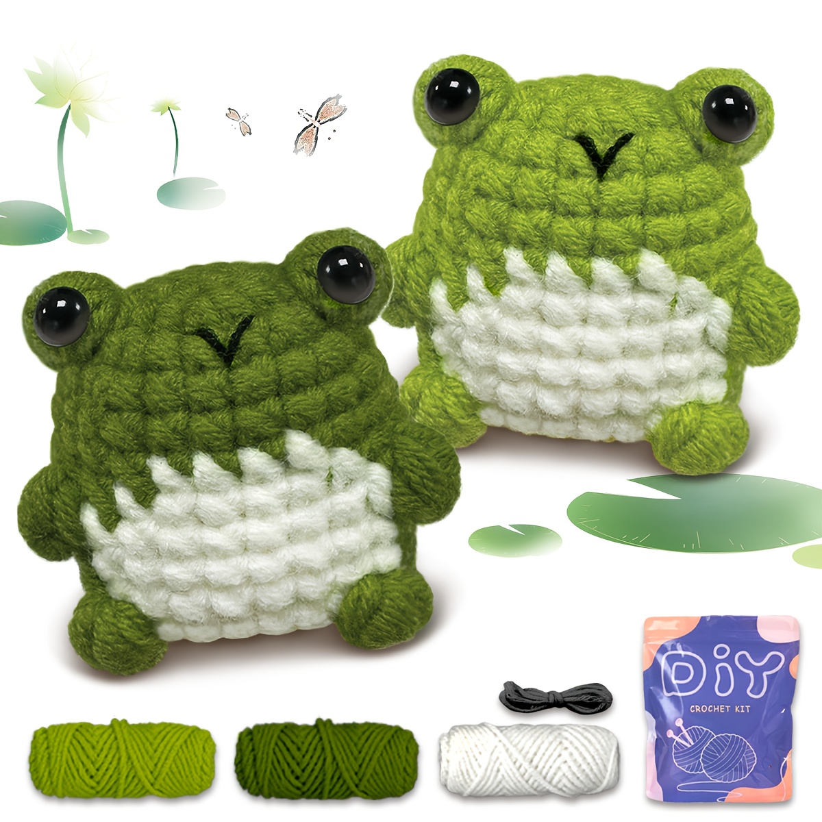 1pc/2pcs YAMAXIN Amigurumi Crochet Kit, Mixed Color Fabric Frog Craft Set, All Seasons DIY Handmade Amphibian Plushies