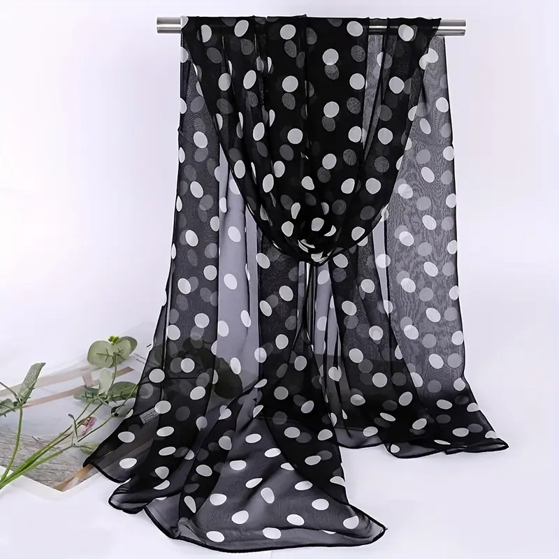 Fashion Four Seasons Thin Soft Chiffon Women Polka Dots Silky Georgette Scarf Shawls Long Wraps Beach Sunscreen Shawl