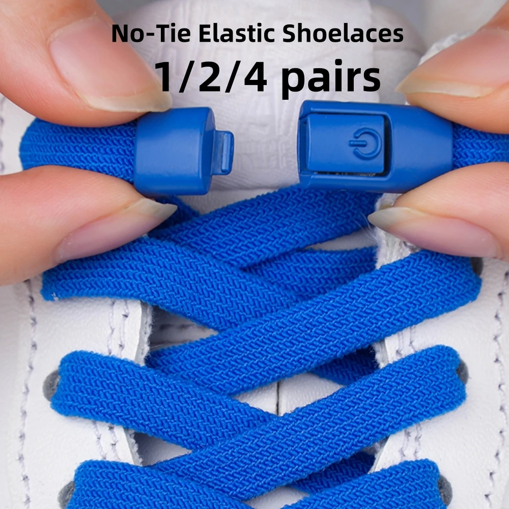 1/2/4 pairs No-Tie Elastic Shoelaces with Lock - 115cm 8mm Spandex Lazy Shoe Laces for Sneakers Quick Slip-On Stretch Laces